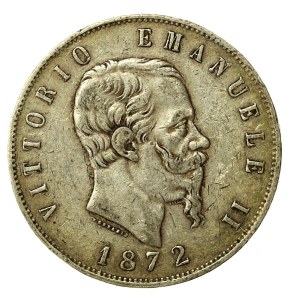 Włochy, Wiktor Emanuel II, 5 lirów 1872, Milano (162)