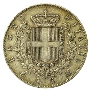 Włochy, Wiktor Emanuel II, 5 lirów 1872, Milano (162)