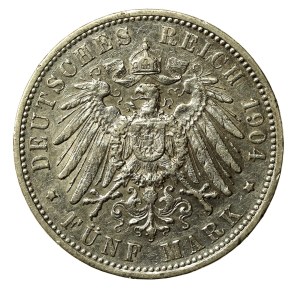 Germany, Württemberg, Wilhelm II, 5 marks 1904 (165)