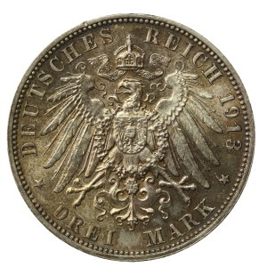 Niemcy, Saksonia, 3 marki 1913, 100 rocznica bitwy pod Lipskiem (787)