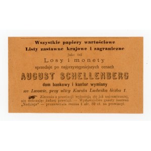Ulotka reklamowa, Losy i monety, August Schellenberg, Lwów XIX/XX w. (1119)