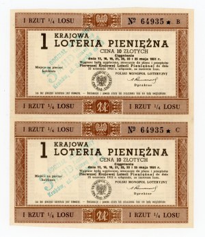 1 National Money Lottery, Krakow 1951 B and C. Total of 2 pcs. (1123)