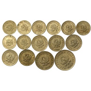 PRL, zestaw 10, 20, 50 groszy i 1 złoty 1949. Razem 15 szt. (681)