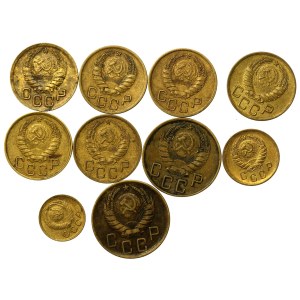 Rosja, ZSRR, zestaw 1, 2, 3 i 5 kopiejek 1939-1949. Razem 10 szt. (804)