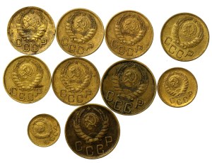 Rosja, ZSRR, zestaw 1, 2, 3 i 5 kopiejek 1939-1949. Razem 10 szt. (804)