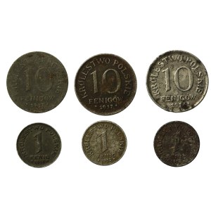 Królestwo Polskie, 1 i 10 fenigów 1917-1918. Razem 6 szt. (805)