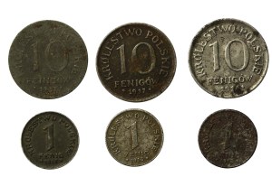 Królestwo Polskie, 1 i 10 fenigów 1917-1918. Razem 6 szt. (805)
