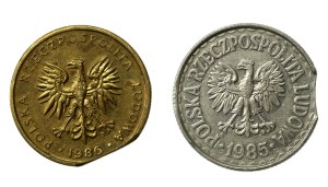 PRL, 1 zloty 1885 and 5 zloty 1986. two destructs (808)
