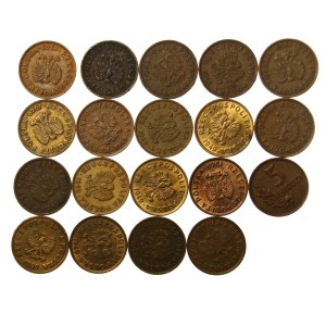 PRL, zestaw 5 groszy 1949. Razem 19 szt. (822)