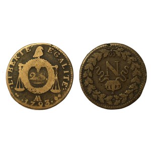 Francja, zestaw 2 monet miedzianych z XVIII / XIX w. (823)
