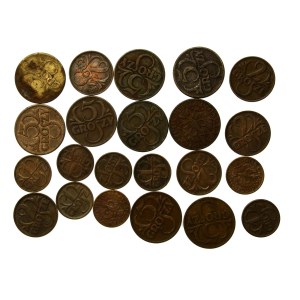 II RP, zestaw 1, 2 i 5 groszy 1923-1939. Razem 22 szt. (824)