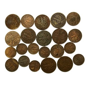 II RP, zestaw 1, 2 i 5 groszy 1923-1939. Razem 22 szt. (824)