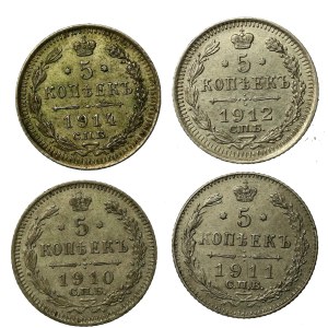 Rosja, Mikołaj II, zestaw 5 kopiejek 1910-1914. Razem 4 szt. (827)