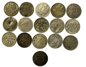Russia, set of 5 kopecks 1823-1914. total 16 pieces. (828)