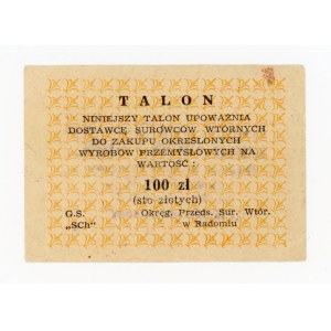 Talon makulaturowy, woj. radomskie 100 złotych - niska czcionka. Rzadsze (1145)