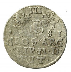 Stefan Batory, Trojak 1581, Vilnius, Leliwa coat of arms (244)