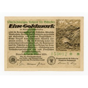Wrocław/Breslau, 1 Goldmark 1923, poddruk zielony (332)