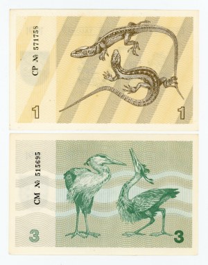 Lithuania, 1 and 3 Talonas 1991. total of 2 pcs. (364)