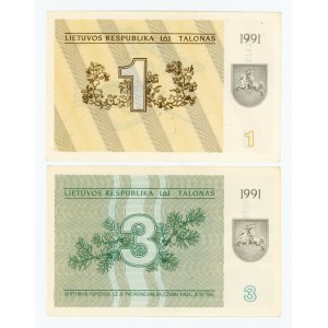 Litwa, 1 i 3 Talonas 1991. Razem 2 szt. (364)
