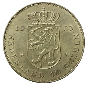 Netherlands, 10 guilders 1973, 25 years of Queen Juliana's reign (809)