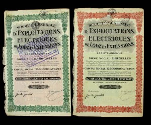 Societe Generale D'Exploitations Electriques de Lodz et Extensions, stock set. Total of 2 pcs. (871)
