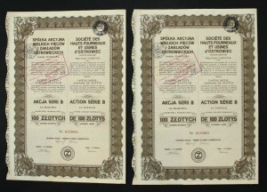 Joint Stock Company of the Blast Furnaces and Ostrowiec Plants, 100 zloty. Total of 2 pcs. (876)