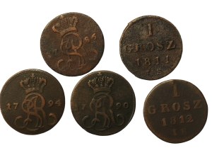 Stanislaw August Poniatowski, a set of pennies. Total of 5 pieces (834)