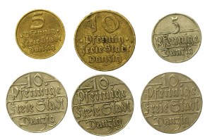 Free City of Danzig, set of 5 and 10 fenigs 1923 and 1932. total of 6 pcs. (838)