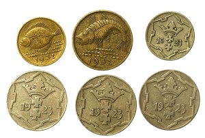 Free City of Danzig, set of 5 and 10 fenigs 1923 and 1932. total of 6 pcs. (838)