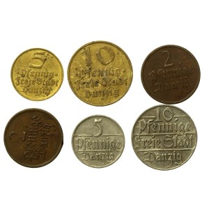 Wolne Miasto Gdańsk, zestaw 2, 5 i 10 fenigów 1923-1937. Razem 6 szt. (839)