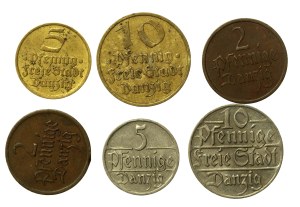 Free City of Danzig, set of 2, 5 and 10 fenigs 1923-1937. total of 6 pcs. (839)