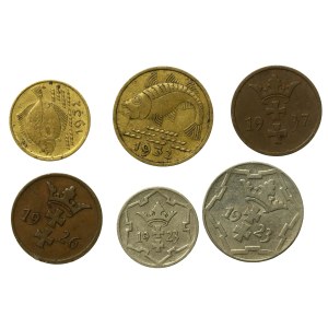 Wolne Miasto Gdańsk, zestaw 2, 5 i 10 fenigów 1923-1937. Razem 6 szt. (839)