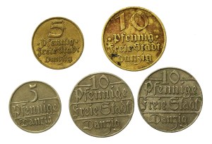 Free City of Danzig, set of 5 and 10 pfennigs 1923-1932. total of 5 pcs. (845)