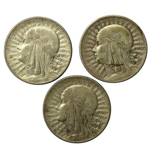 II RP, zestaw 10 złotych 1932, Głowa Kobiety. Razem 3 szt. (848)