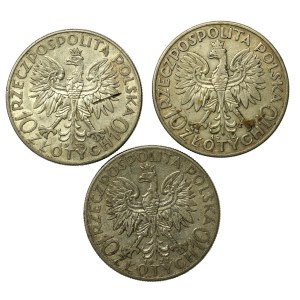 II RP, zestaw 10 złotych 1932, Głowa Kobiety. Razem 3 szt. (848)
