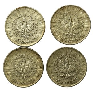 Second Republic, set of 5 gold 1935-1936 Pilsudski. 4 pieces total. (850)