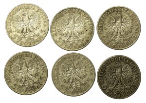 II RP, set of 5 gold 1933-1934 Head of a Woman. 6 pieces total. (854)