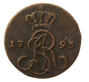 Stanislaw August Poniatowski 1764-1795, 1793 MV penny, Warsaw (930)