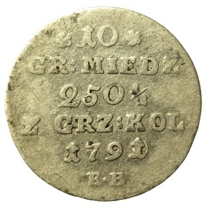 Stanislaw August Poniatowski, 10 pennies 1791(0) EB, Warsaw. Date stamp (716)