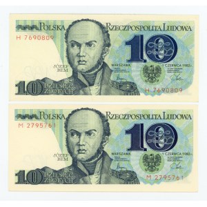 PRL, 10 złotych 1982. Serie: H, M. Razem 2 szt. (377)