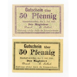 Biskupiec/Bischowswerder, 50 fenigów 1920. Dwie odmiany. Razem 2 szt. (394)