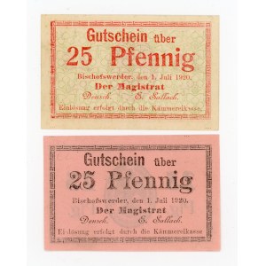 Biskupiec/Bischowswerder, 25 fenigów 1920. Dwie odmiany. Razem 2 szt. (395)