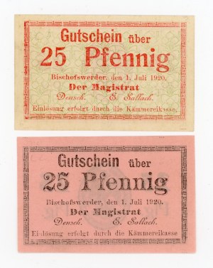 Biskupiec/Bischowswerder, 25 1920 fenig. two varieties. 2 pieces total. (395)