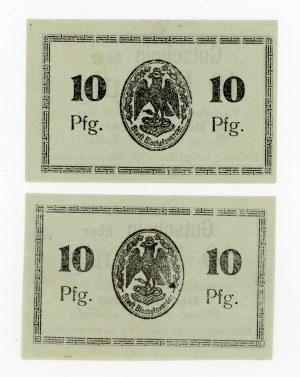 Biskupiec/Bischowswerder, 10 fenig 1920, two varieties. 2 pieces total. (396)