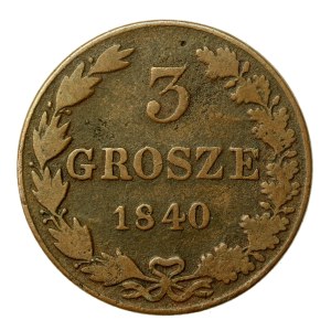 Zabór rosyjski, Mikołaj I, 3 grosze 1840 MW (558)