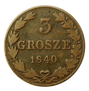 Russian annexation, Nicholas I, 3 pennies 1840 MW (558)