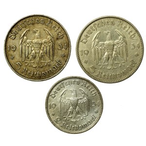 Niemcy, III Rzesza, zestaw 2 i 5 marek 1934. Razem 3 szt. (582)