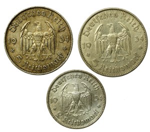 Germany, Third Reich, set of 2 and 5 marks 1934. total of 3 pcs. (582)