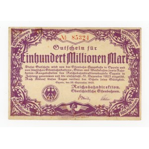 Opole/Oppeln, Reichsbahndirektion, 100 milionów marek 1923 (1076)