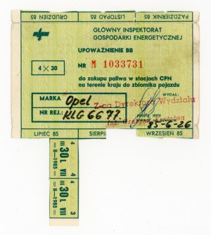 Fuel supply card for TAXI, 4 x 30 l. 2nd half 1985. incomplete (1092)